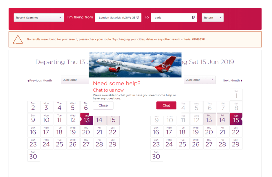 Virgin Atlantic Popup