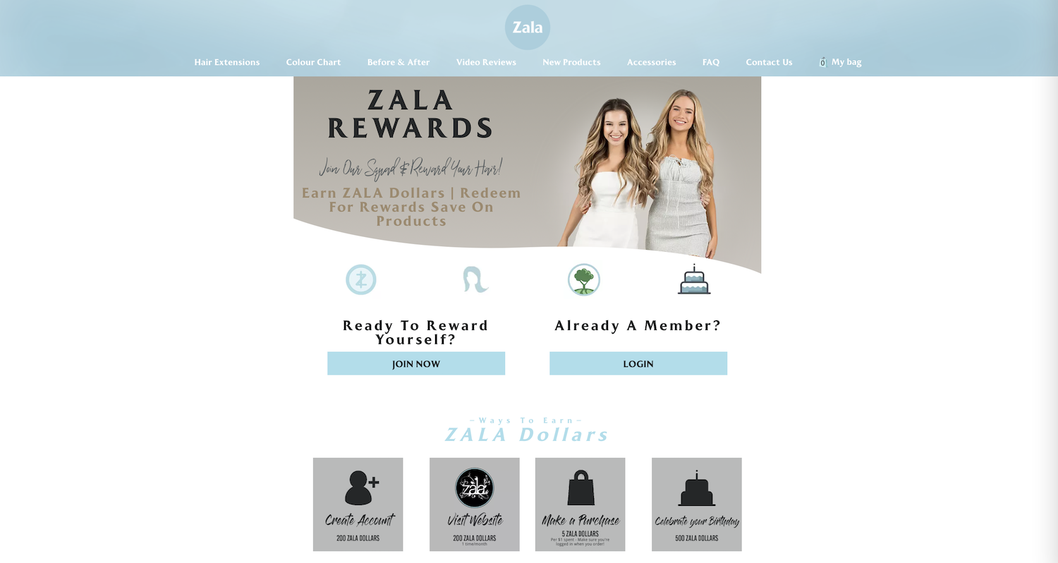 Zala Hair loyalty page