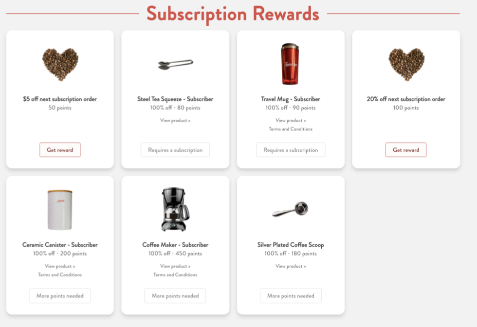 An example of ecommerce store providing subscription rewards access for its customers 