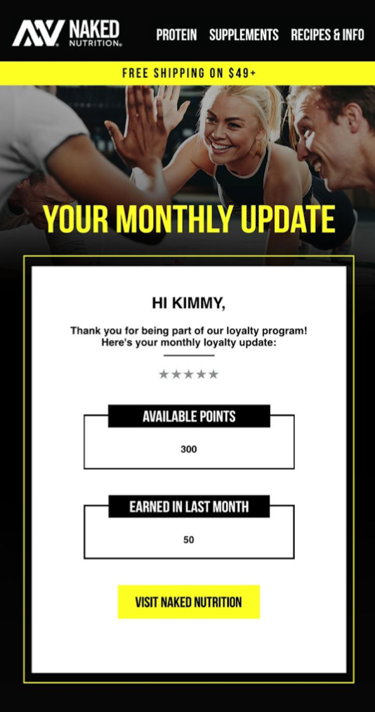 An example of monthly updates about bonus point and perks from an ecommerce store 